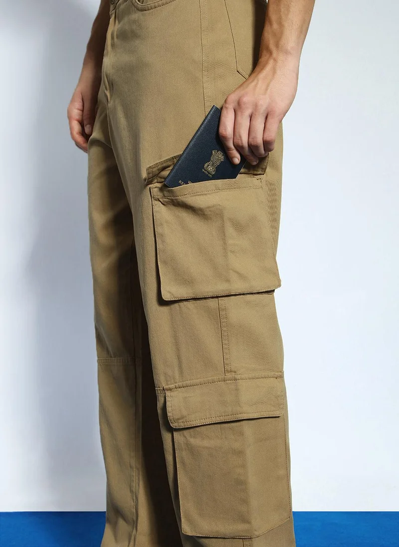 Urbano Fashion  Urbano Fashion Men's Khaki Loose Baggy Fit Cargo Chino Pant with 8 Pockets Stretchable for Men | Best Price UAE